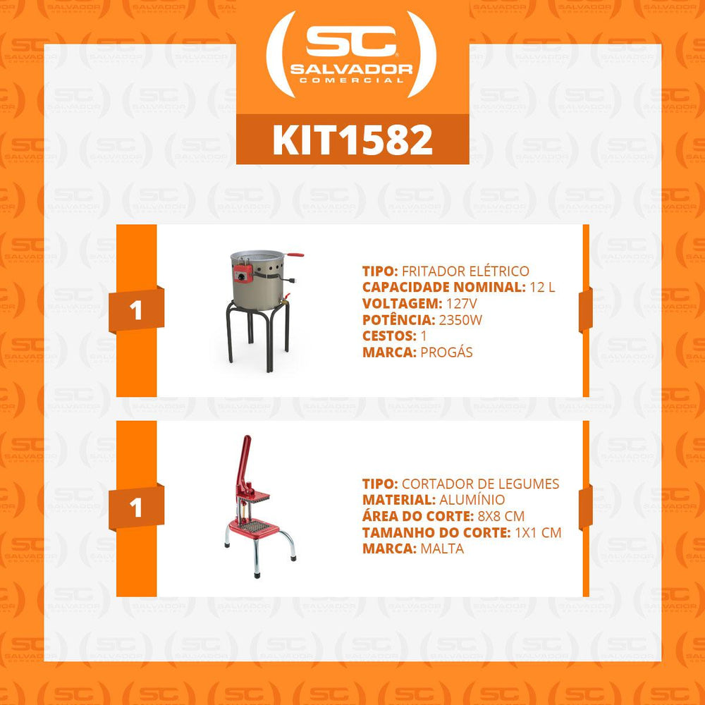 Tacho Fritador 2350W Industrial Elétrico PR-90E Água e Óleo 12L Progás 127V e Cortador de Legumes