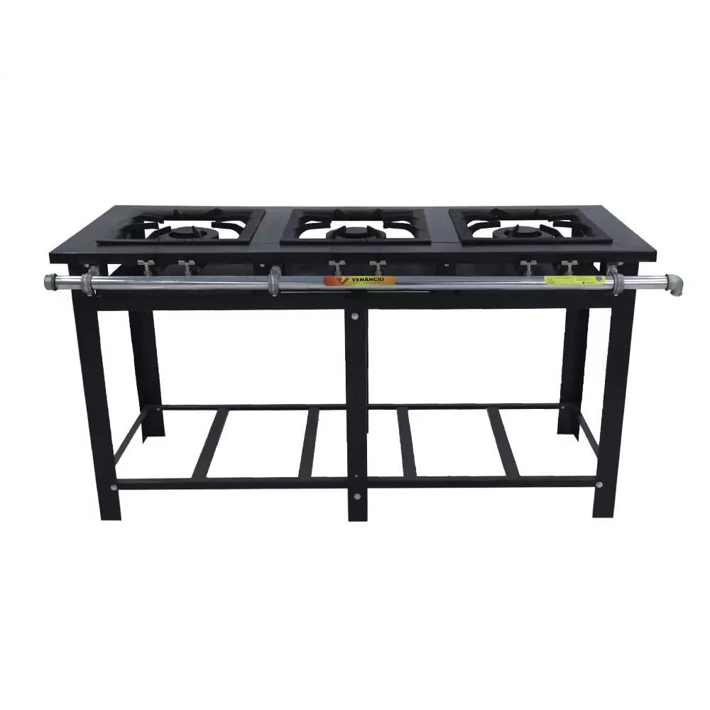 Fogão Industrial 3 Bocas Duplas  a Gás Baixa Pressão com Espera Para Forno M3PD3 - Venâncio 20632