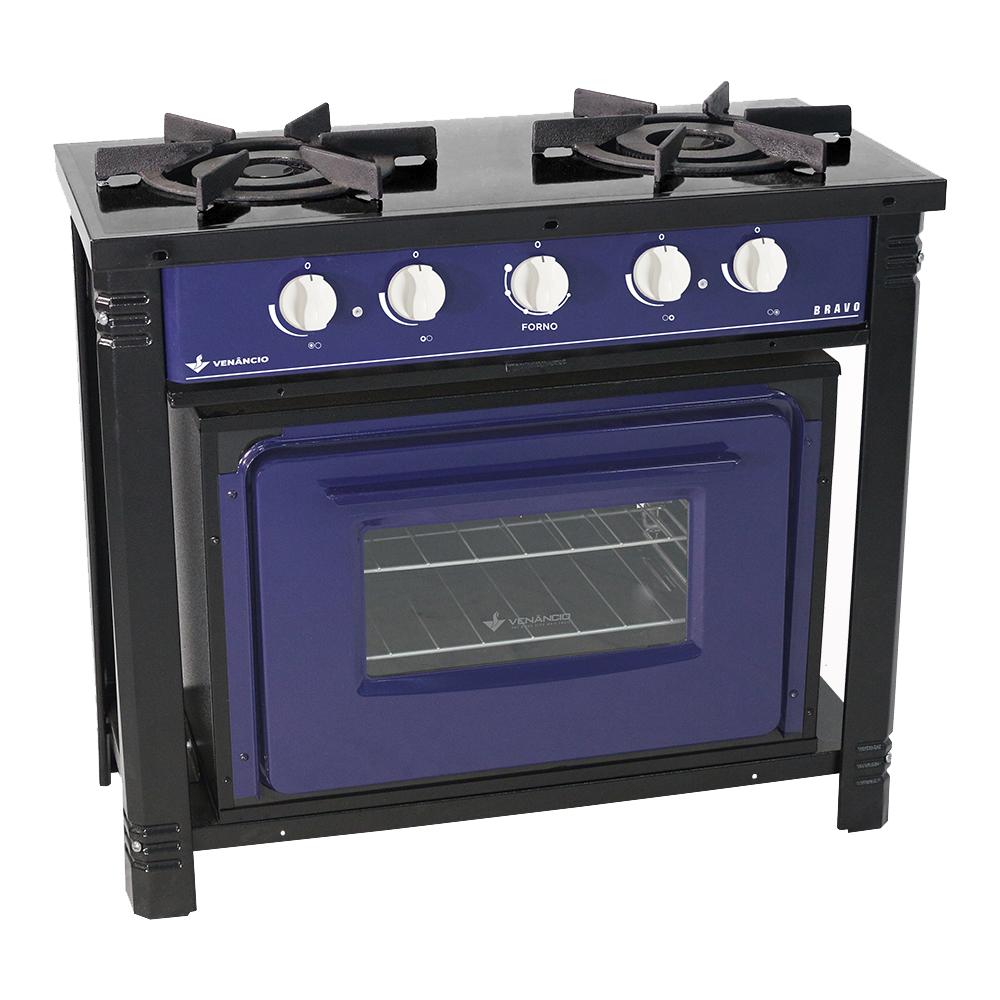Kit Fogão Industrial 2 Bocas com Forno Bravo Azul Venâncio + 2 Caçarolas Tramontina Turim