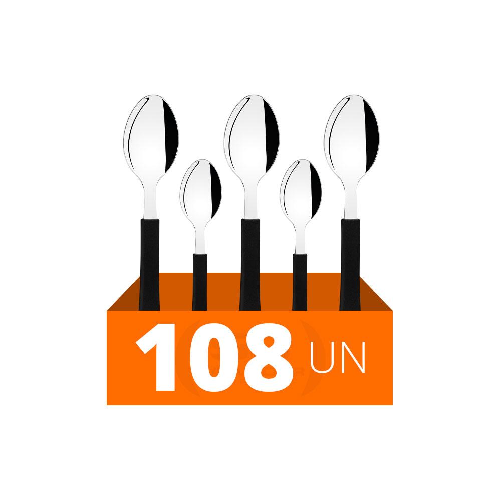 Conjunto Chá e Sobremesa Leme 108 Peças Lâminas Aço Inox Cabo Preto Pbag - Tramontina