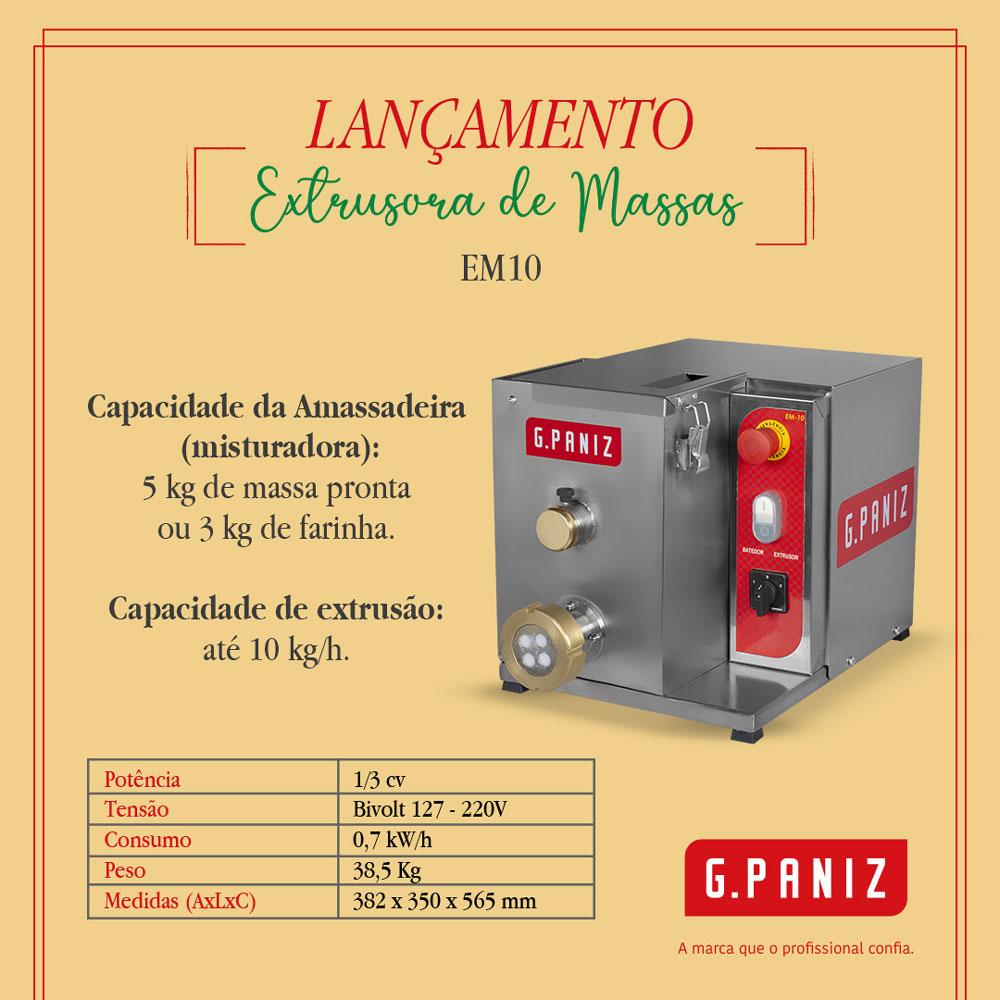 Extrusora de Massas Profissional Inox de Mesa 10 kg Com 9 Tréfilas EM10 Bivolt - Gpaniz