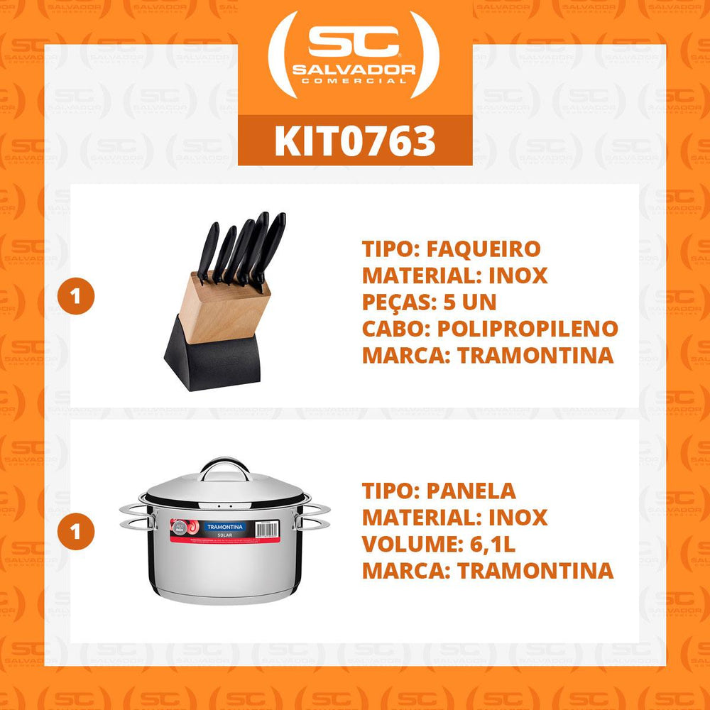 Kit - Faqueiro Plenus 6 Peças + 1 Panela Inox Solar 6,1 Lts Solar Pit2 - Tramontina