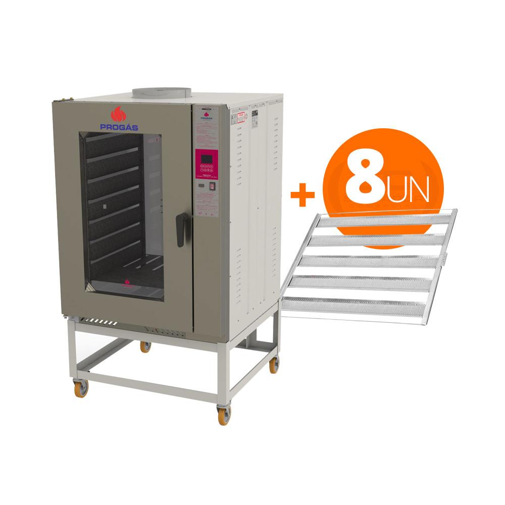 Kit Forno Turbo a Gás 8 Níveis PRP-8000 Bivolt + 8 Esteiras Alumínio 50g 58x70 - Progás