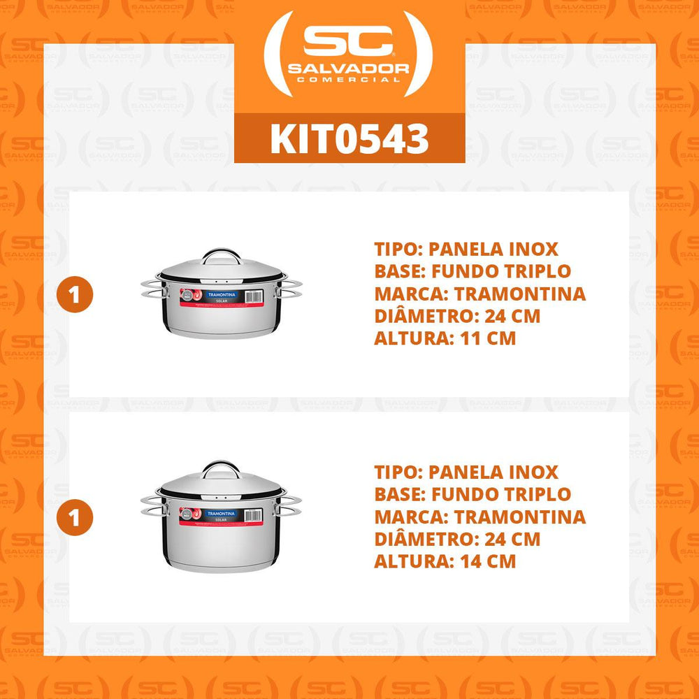 Kit Jogo de Panelas Solar 2 Pçs Inox Pit 1, 2 - Tramontina