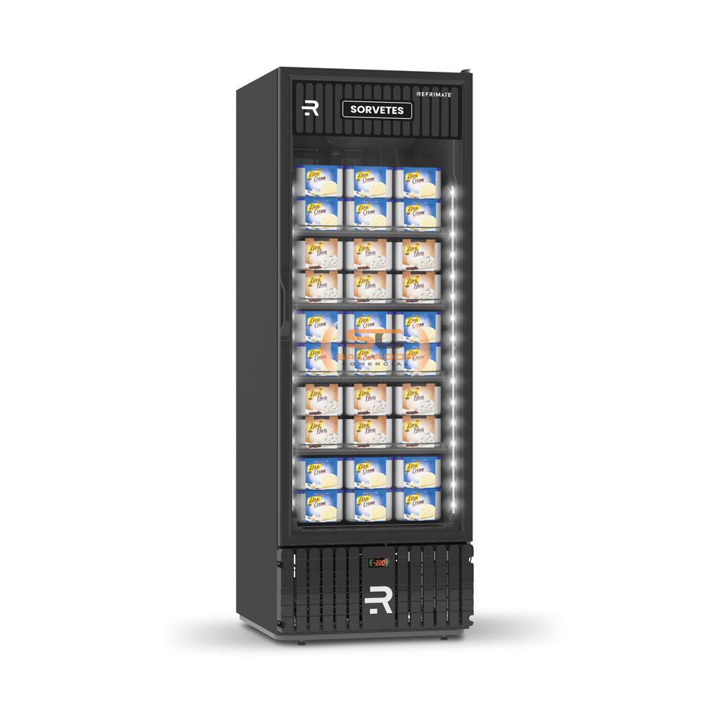 Freezer Vertical Preto 570 Litros Porta De Vidro Aquecida Ar Forçado -22ºC VCS570PVPP 220V - Refrimate