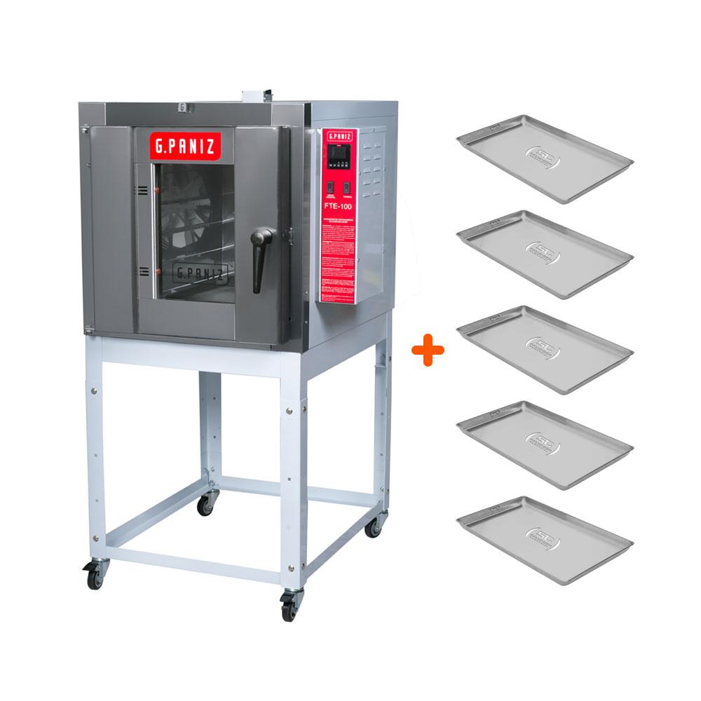 Forno Turbo Elétrico Profissional 5 Níveis 40x60 FTE 100 220V Gpaniz + 5 Assadeiras Alumínio