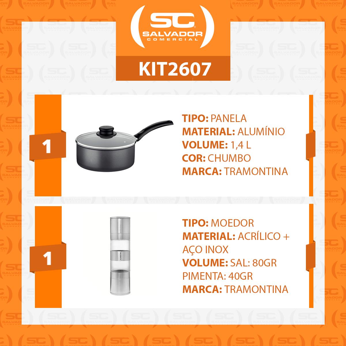 Panela Turim Alumínio Antiaderente 18cm 1,4l Ptc + Moedor de Sal e Pimenta Duplo - Tramontina