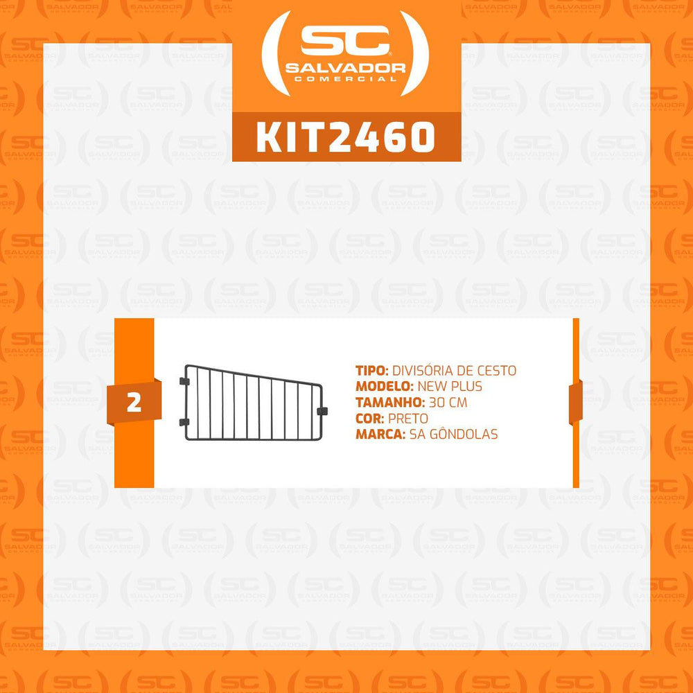 Kit 2 Divisórias Para Cestos 30cm Preto New Plus - SA Gôndolas