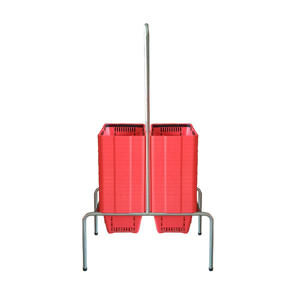 Kit Suporte Para Cestos De Compras Duplo + 40 Cestos D100 Vermelho