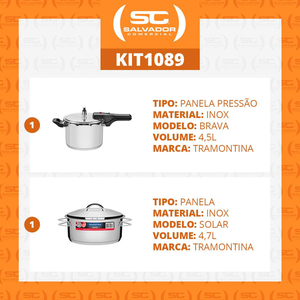 Kit Panela de Pressão Inox 4,5l Brava + Panela Inox Fundo Triplo 4,7l - Tramontina