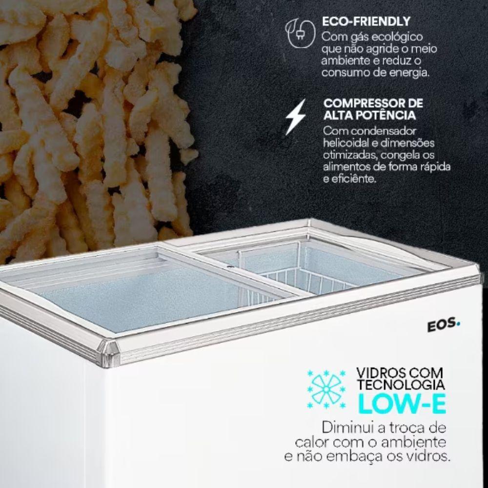 Freezer Horizontal Expositor 320 Litros Dupla Ação -18ºC a +10ºC Eco Gelo Tampa de Vidro EEH400XX 127V - EOS
