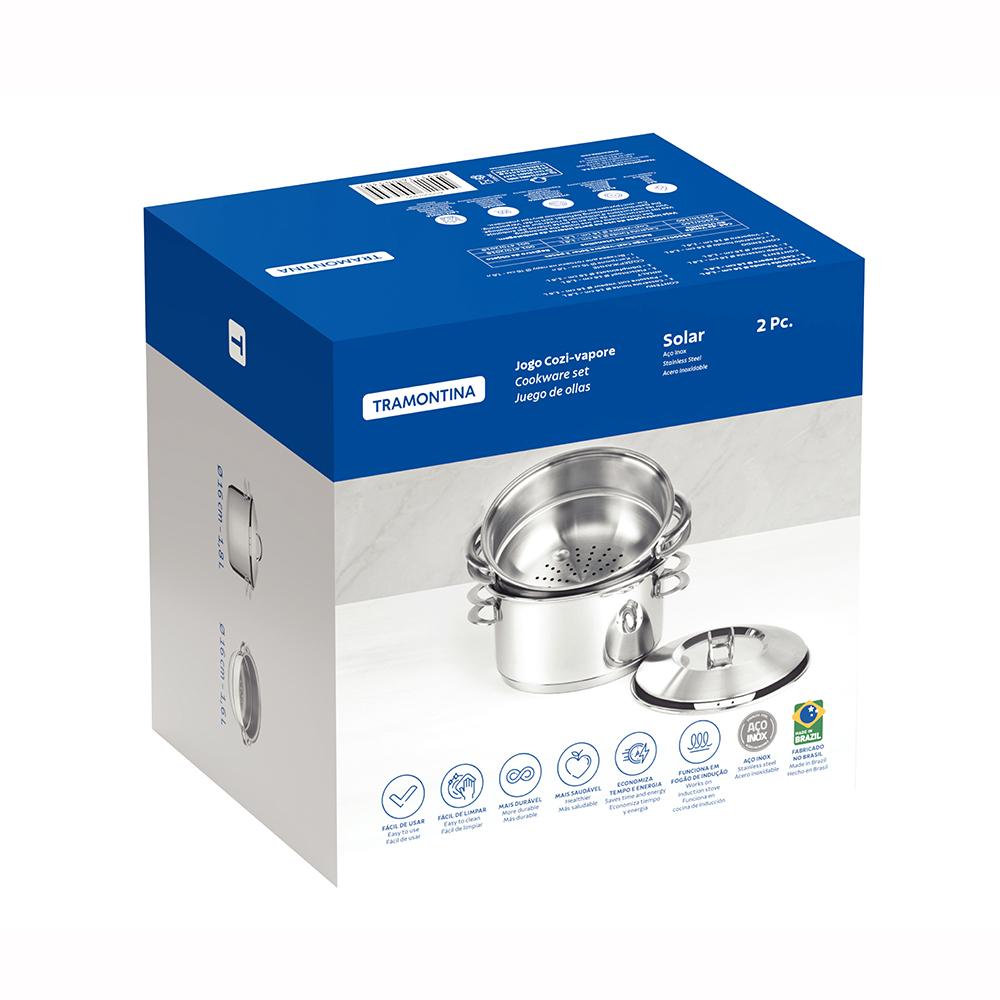 Jogo de Cozi-vapore Inox Cuscuzeira Solar Fundo Triplo 2 Peças 16cm - Tramontina 65500300