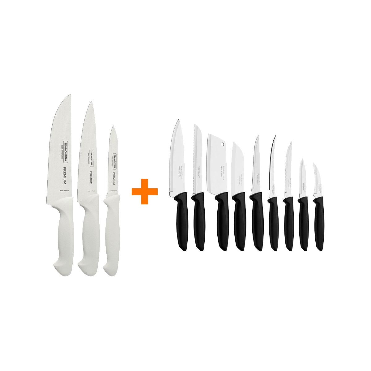 Kit - Faqueiro Premium 3 Peças + 1 Faqueiro 9 Peças Plenus Preto - Tramontina