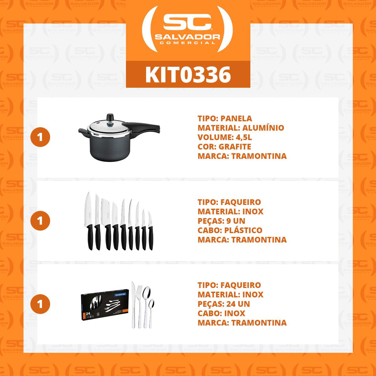 Kit - Panela de Pressão 4,5 Grafite + 1 Conjunto Facas 9pç + 1 Faqueiro Inox 24pç - Tramontina
