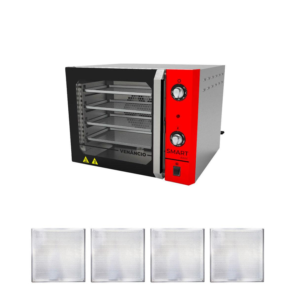 KIT - Forno Turbo Convector Smart Basic Inox e Vermelho FCSB4E 220v + 4 Assadeiras - Venâncio