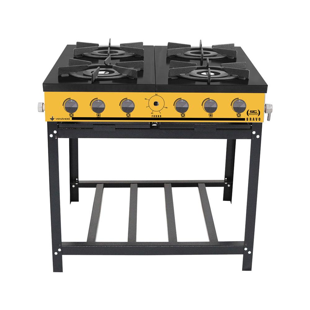 Fogão Industrial 4 Bocas a Gás Baixa Pressão Bravo Multicores Amarelo BR4B - Venâncio