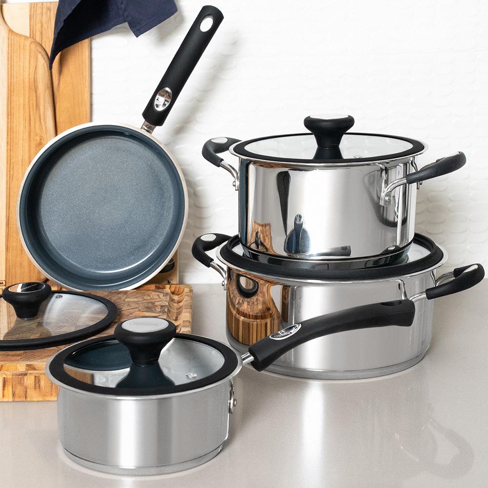 Jogo de Panelas Solar Ceramic Aço Inox Fundo Triplo Rev Interno Cerâmico 4 Peças Tramontina 65120026