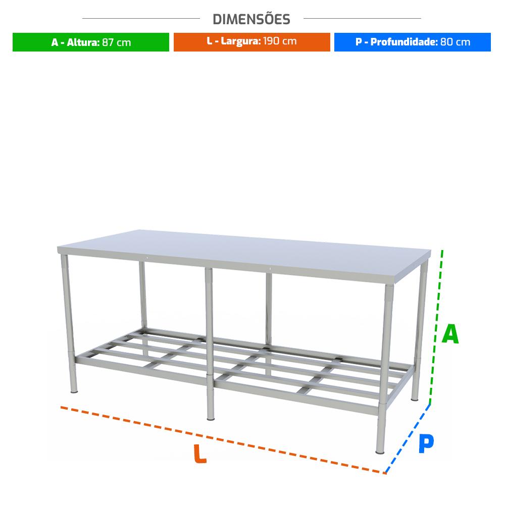 Mesa Panificadora Desmontavel Bancada Com Paneleiro 87x190x60 em Aço Inox Mes-19i - Braesi B18295