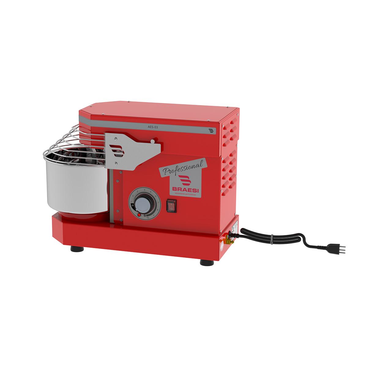 Amassadeira Espiral 3 Kg Masseira Industrial Vermelha Epóxi 10 Velocidades AES-03 Bivolt - Braesi B18882