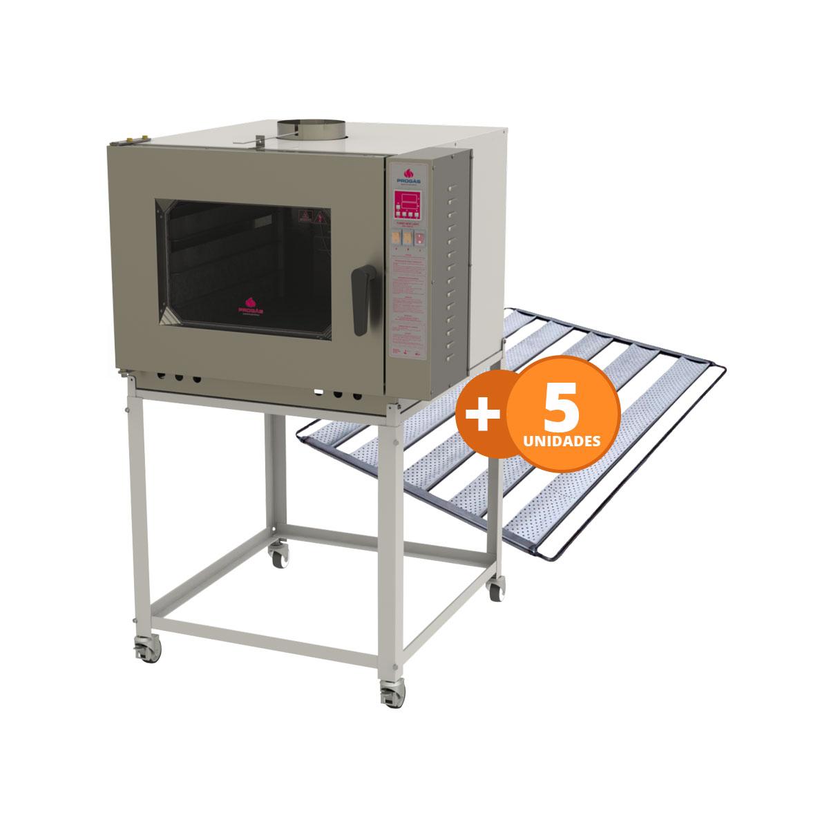 Kit - Forno Turbo Elétrico 5 Esteiras Monof 220v Prp-5000ne + 5 Esteiras - Progás