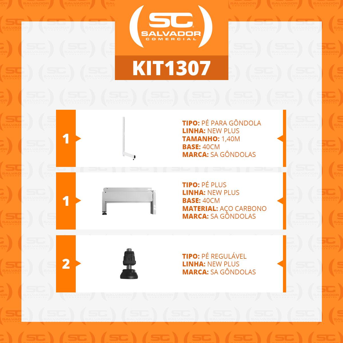 Conjunto Pé Central Coluna Para Gôndolas New Plus 1,40m Base 40cm - Sa Gôndolas