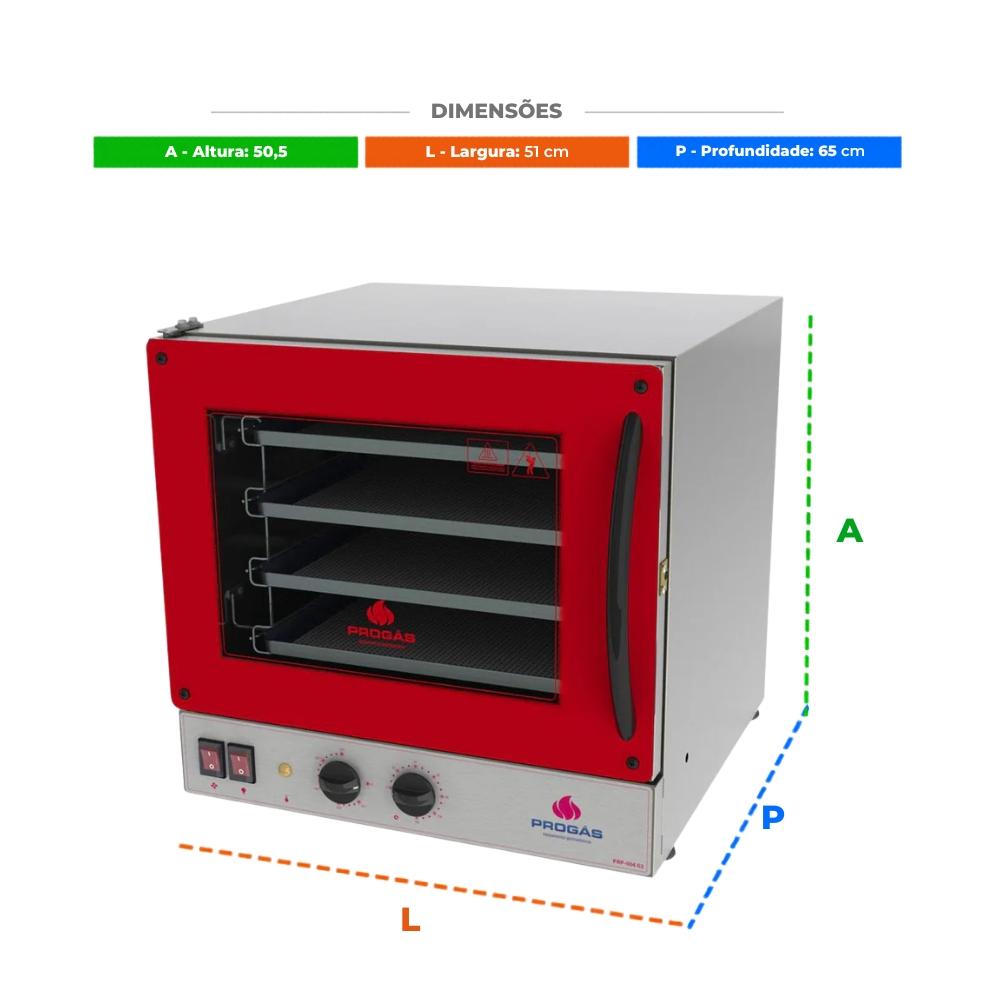Kit Forno Turbo Elétrico Profissional Analogico PRP-004 G2 127V Vermelho + 4 Grades - Progás