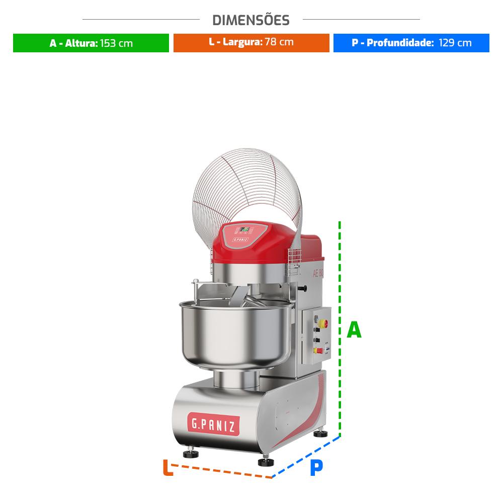 Amassadeira Espiral 80 Kg Masseira Industrial Inox 2 Velocidades AE 80 G2 I Trifásica 220T - Gpaniz 36207