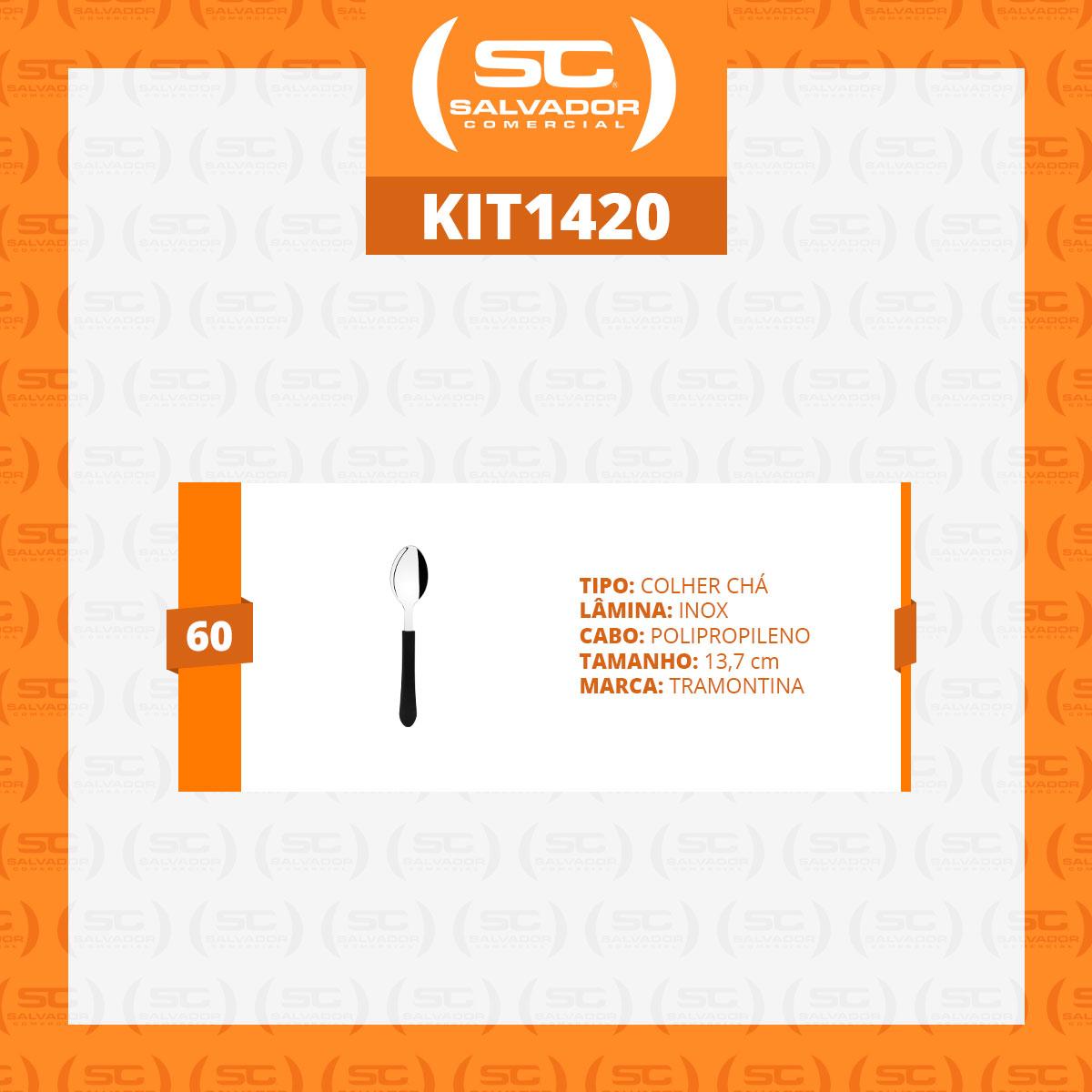 Kit - 60 Colheres de Chá Leme Com Lâmina Em Aço Inox Cabo Preto Ccpbag - Tramontina