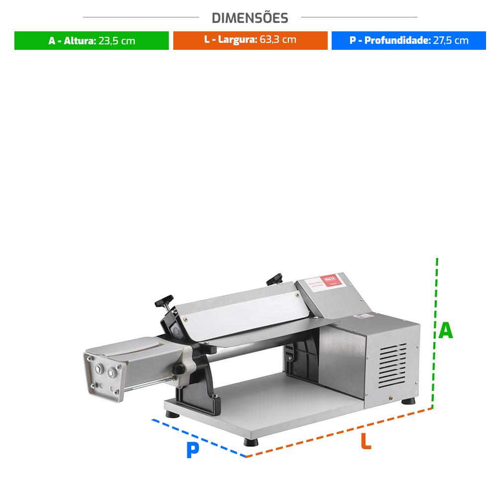 Cilindro Laminador Elétrico Profissional 28cm Inox Com Cortador Talharim 1/3 CV Bivolt - Malta 3107015