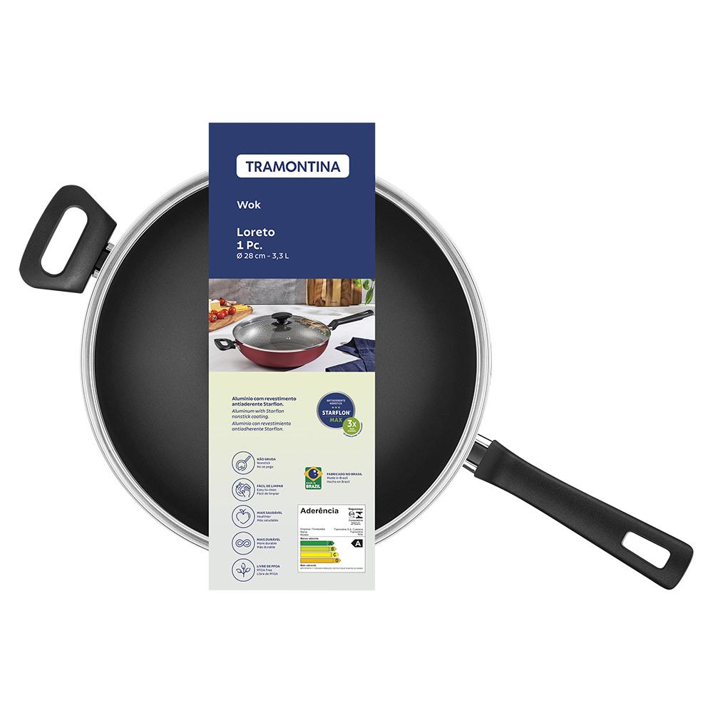 Caçarola Turim Alumínio Chumbo Antiaderente 2,8l + Faqueiro Ipanema Branco 24pc + Wok Loreto 3,3l