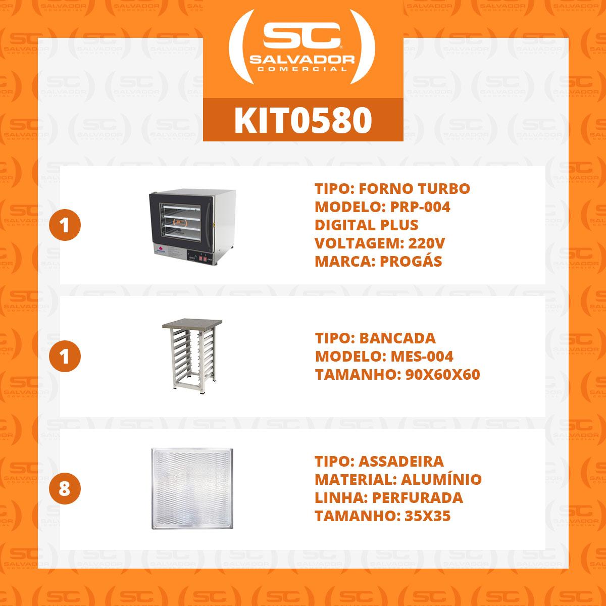 Kit - Forno Turbo Prp-004 Plus Digital 220v Preto + Bancada Mes-004 + 8 Assadeiras - Progás