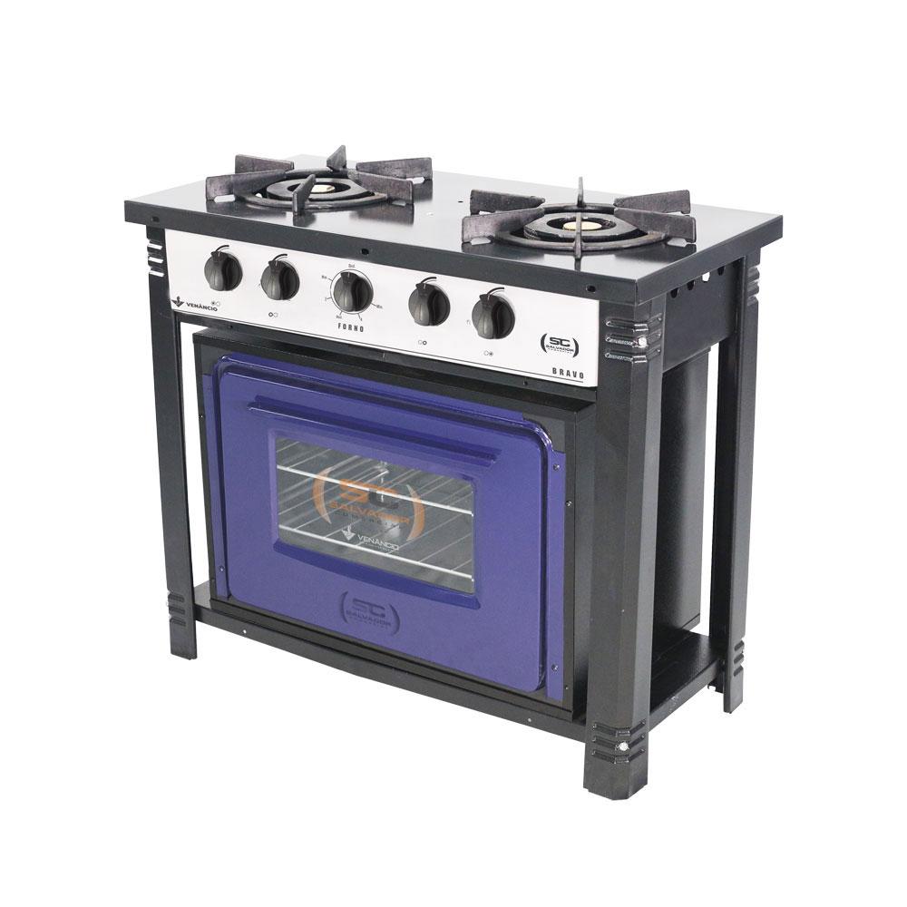 Fogão Industrial 2 Bocas Duplas a Gás Branco com Forno Azul Bravo BR2BF – Venâncio
