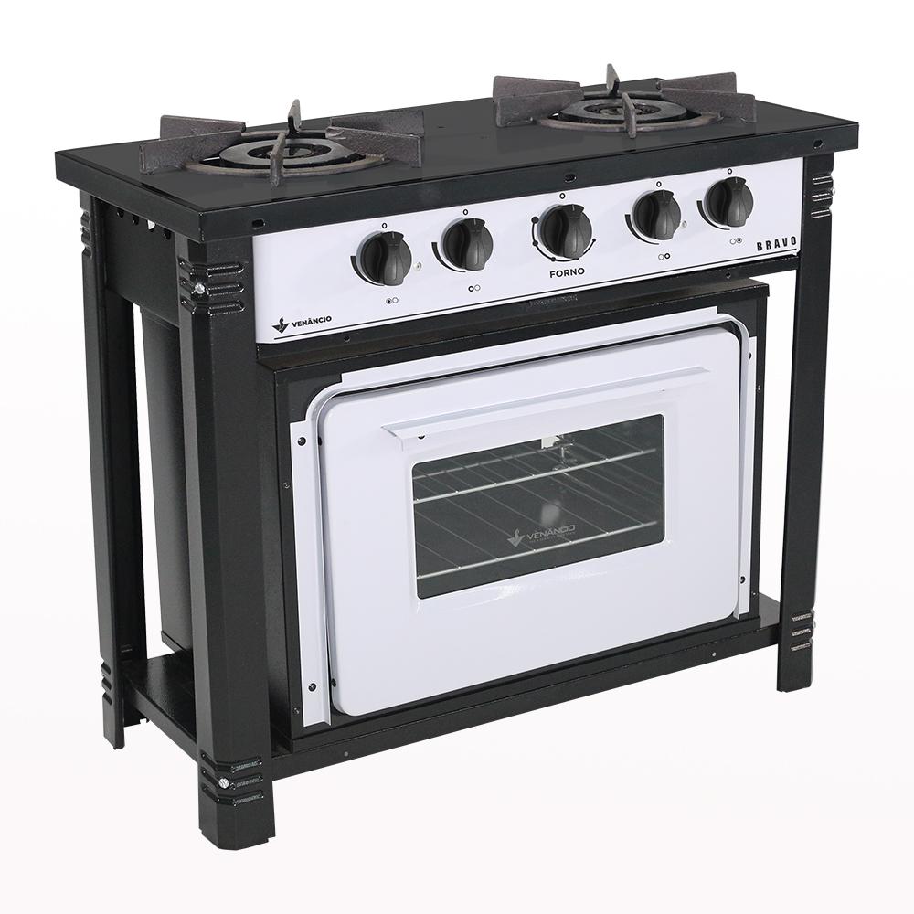 Fogão Industrial 2 Bocas com Forno Bravo Branco Venâncio + 2 Caçarolas Tramontina Turim
