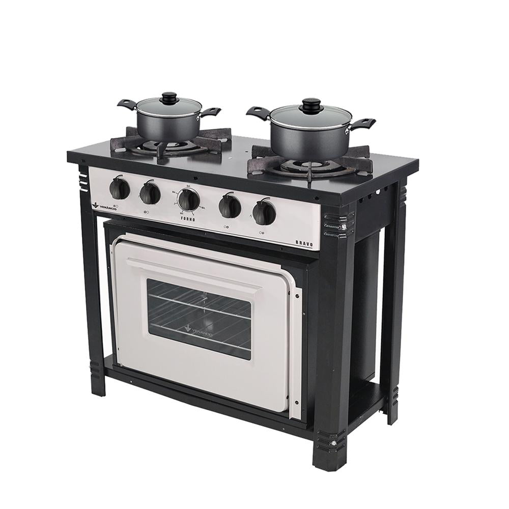 Kit Fogão Industrial 2 Bocas com Forno Bravo Cinza Venâncio + 2 Caçarolas Tramontina Turim