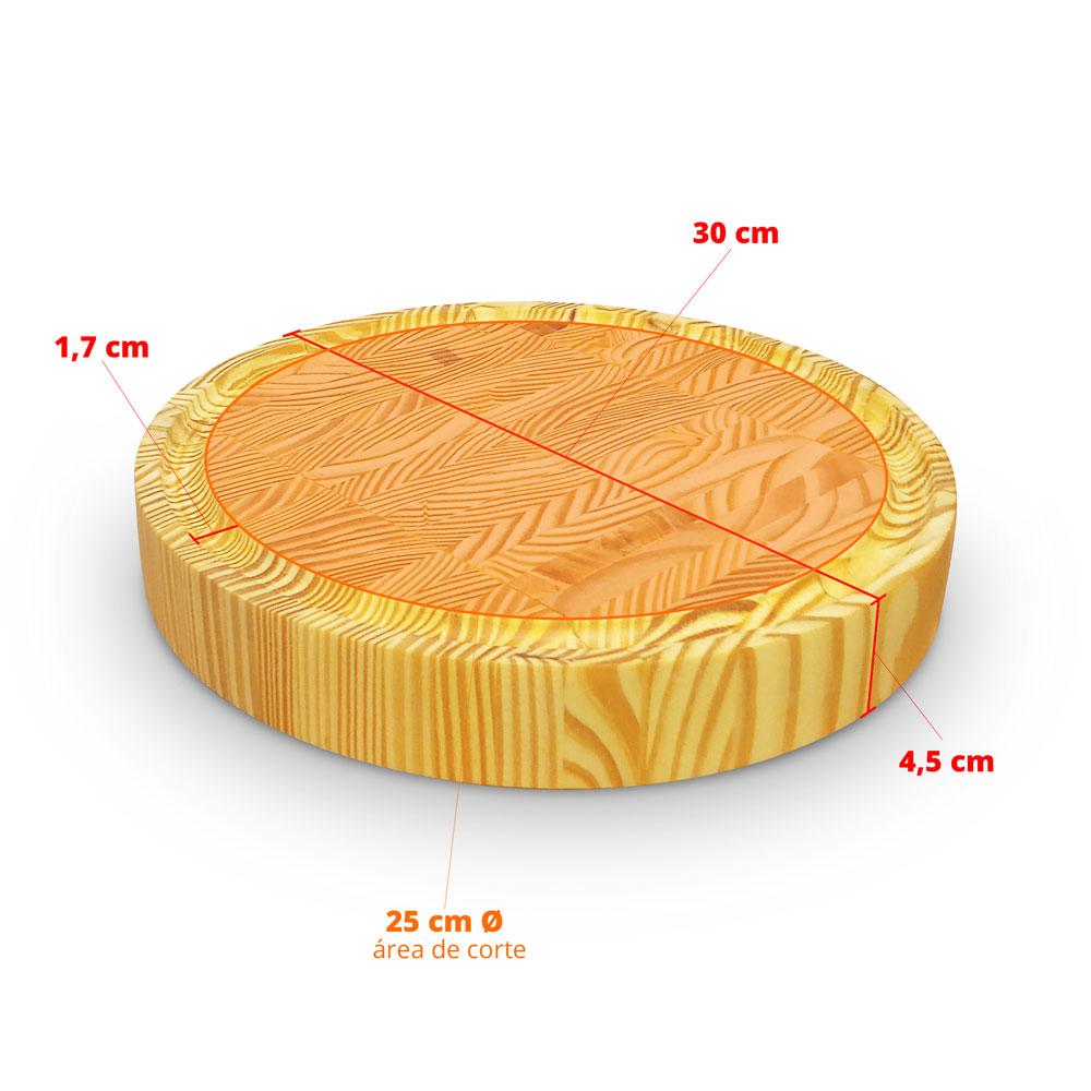 Tábua para Carne e Legumes Churrasco Redonda 30x30x4,5 em Madeira TBR30 - Salvador