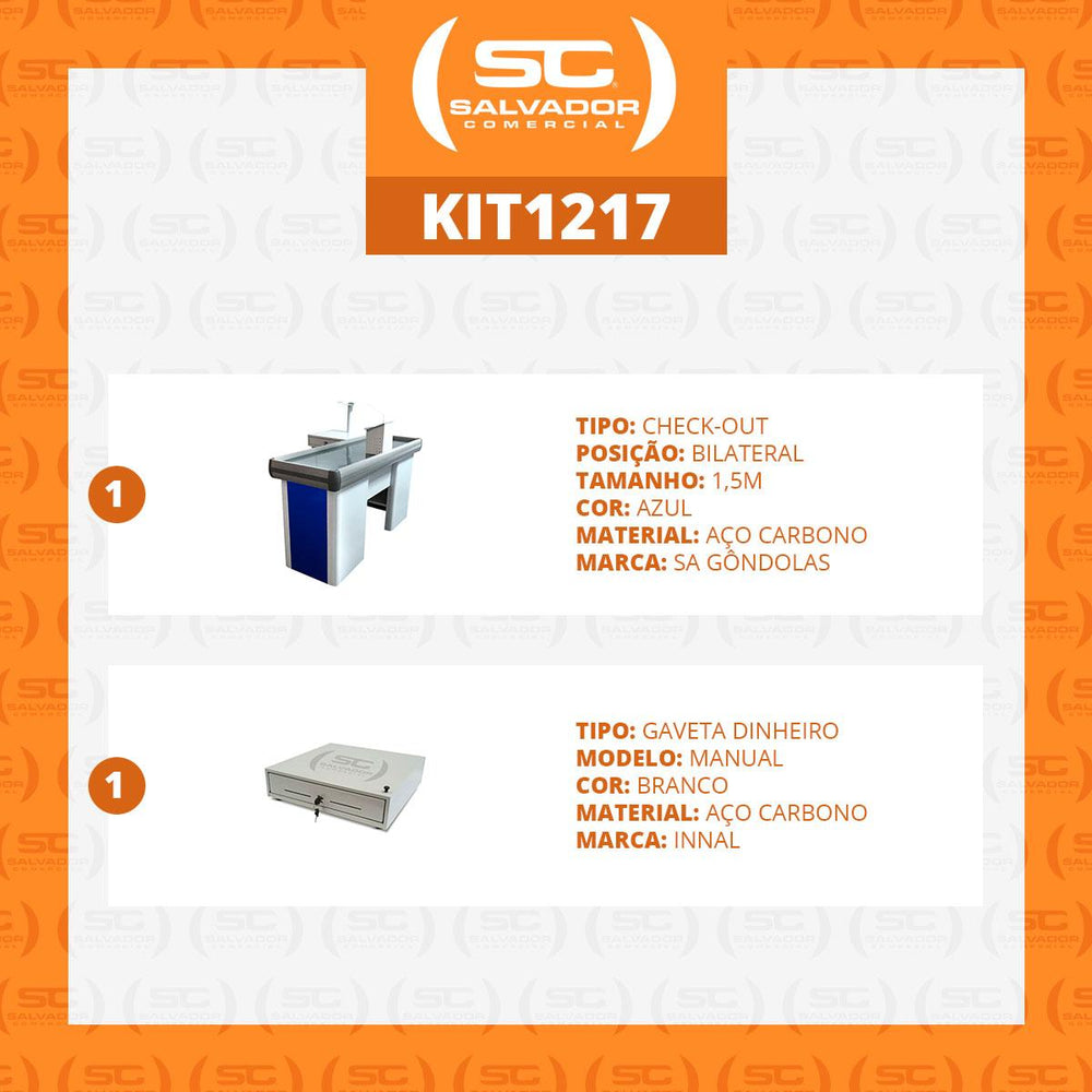 Kit Caixa De Supermercado Empacotador Check-Out 1,50m Recorte + Caixa Dinheiro Manual Azul