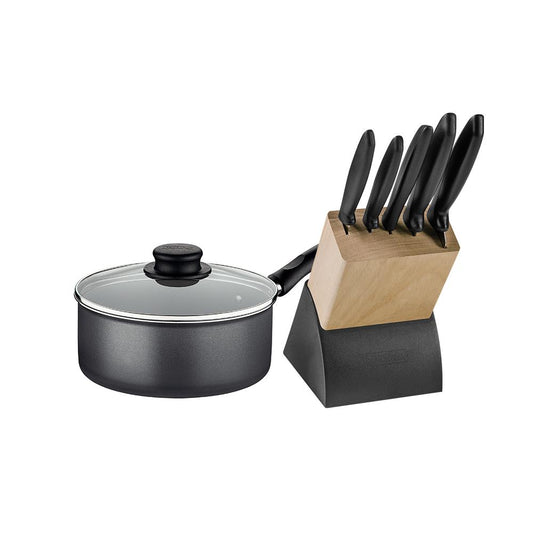 Panela Turim Alumínio Chumbo Antiaderente 18cm 1,4l Ptc + Jogo de Facas Plenus - Tramontina