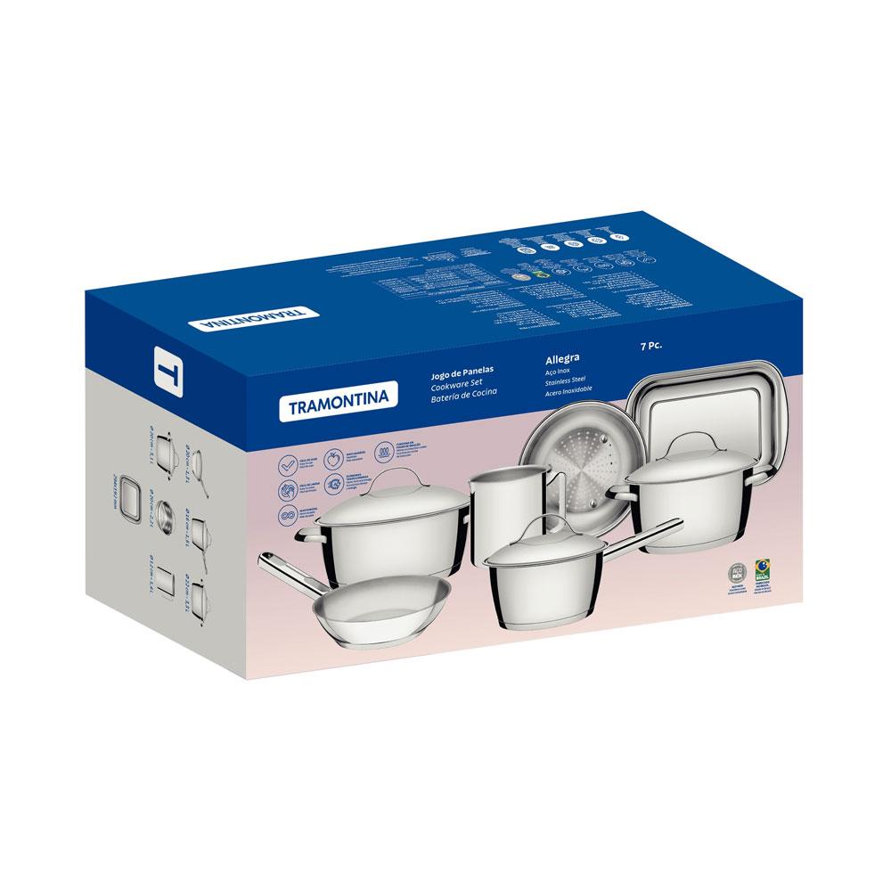Jogo de Panelas Allegra Aço Inox Fundo Triplo Tampas de Inox 7 Peças - Tramontina 65650170