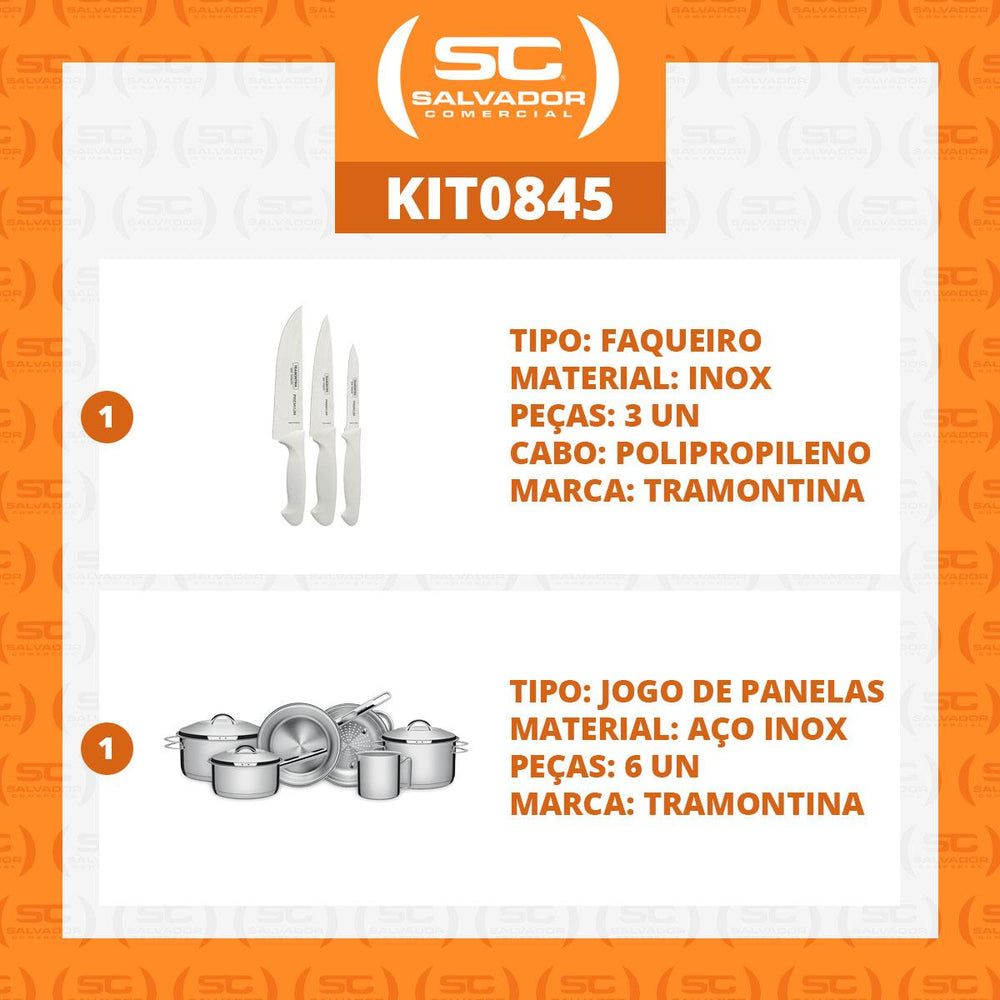 Kit Faqueiro Premium 3 Peças + 1 Jogo de Panelas Inox Solar 6 Peças - Tramontina
