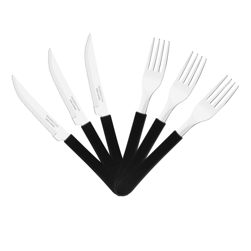 Kit Jogo de Facas e Garfo Leme 12 Peças em Aço Inox Cabo Preto PBAG - Tramontina
