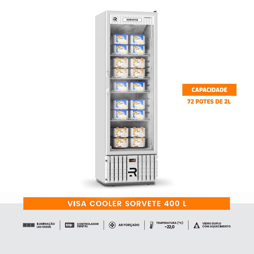 Visa Cooler Sorvete Porta Vidro Ar Forçado -22ºC 400L VCS400PVBB Branco/Branco 220V - Refrimate