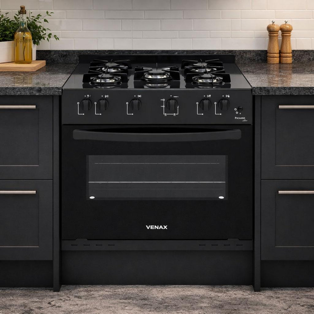 Fogão de Embutir 5 Bocas Picasso Line Preto Fosco Gás GLP Com Forno PCEL560 - Venax 30260