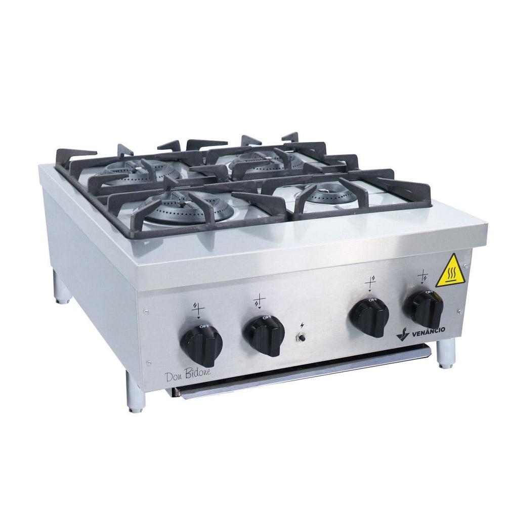 Fogão Profissional 4 Bocas a Gás Inox Dom Bidone de Mesa FDB4M - Venâncio