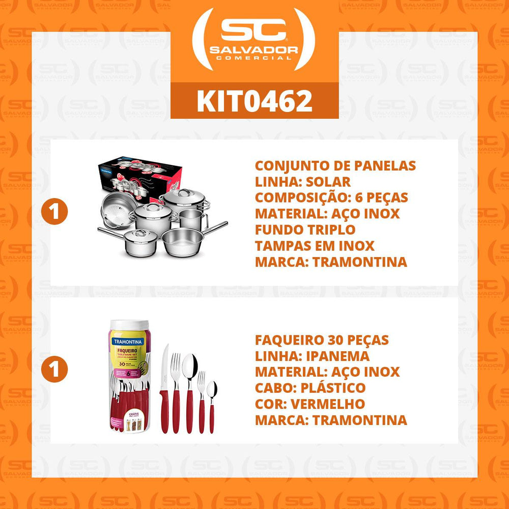 Kit Jogo de Panelas Solar 6pçs Inox + Faqueiro 30pçs Vermelho - Tramontina
