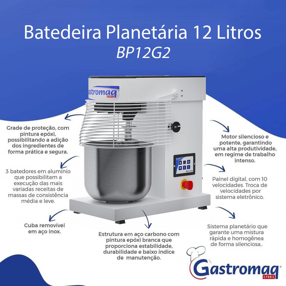 Batedeira Planetária Industrial Epóxi Digital 12L e 10 Velocidades BP12 G2 Bivolt - Gastromaq