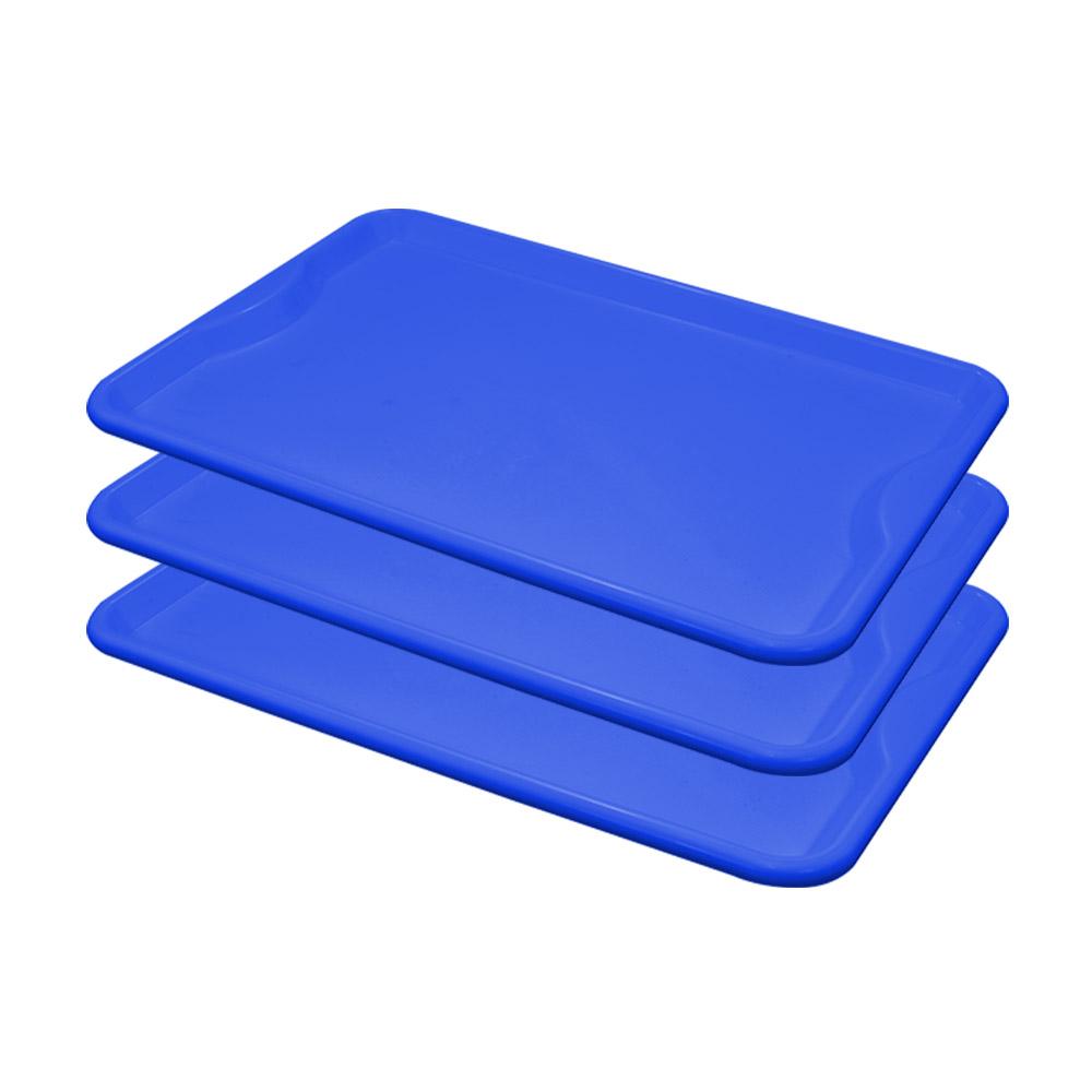 Conjunto 3 Bandejas Plásticas Self-Service Refeição 48x32,5x2 BR-100 Azul - Della Plast