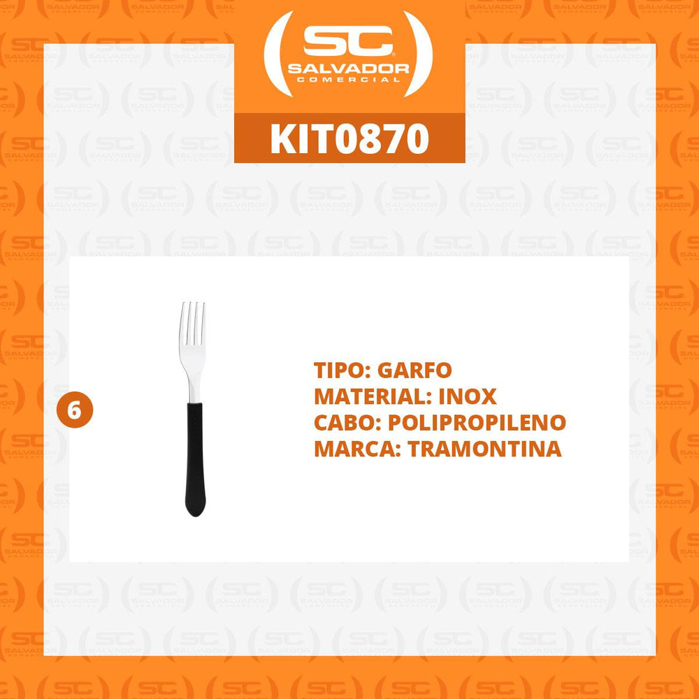 Kit 6 Garfos de Mesa Leme com Lâmina em Aço Inox Cabo Preto GPBAG - Tramontina