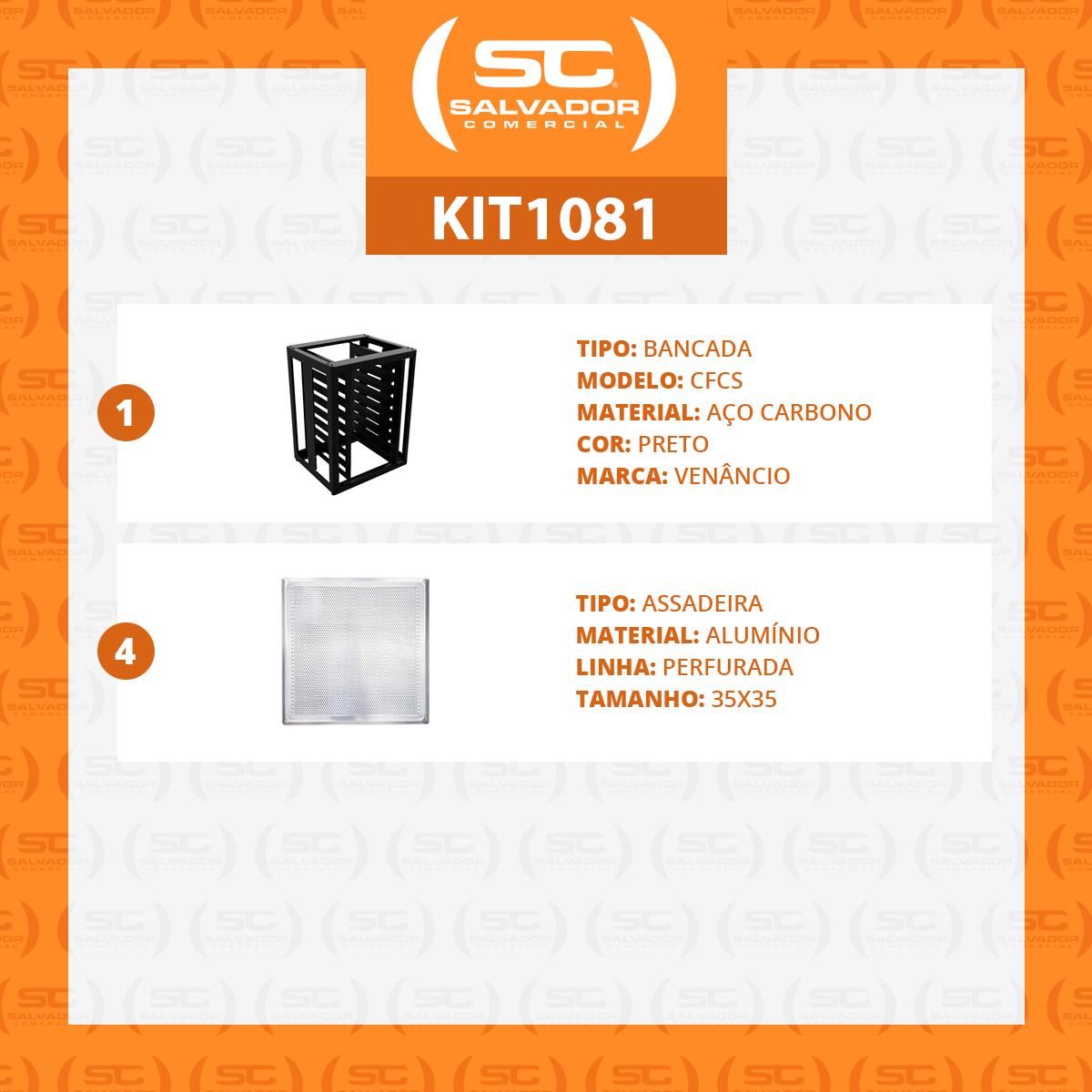 KIT - Mesa Bancada Cavalete de Apoio 8 Níveis CFCS Preto + 4 Assadeiras 35x35 - Venâncio