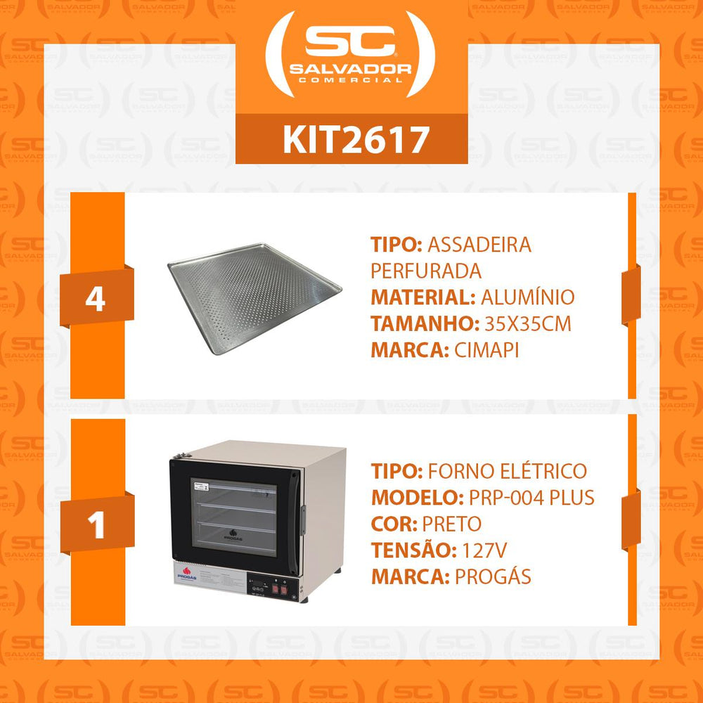 Forno Turbo Elétrico PRP-004 Plus 127V Preto Progás + 4 Assadeiras Cimapi