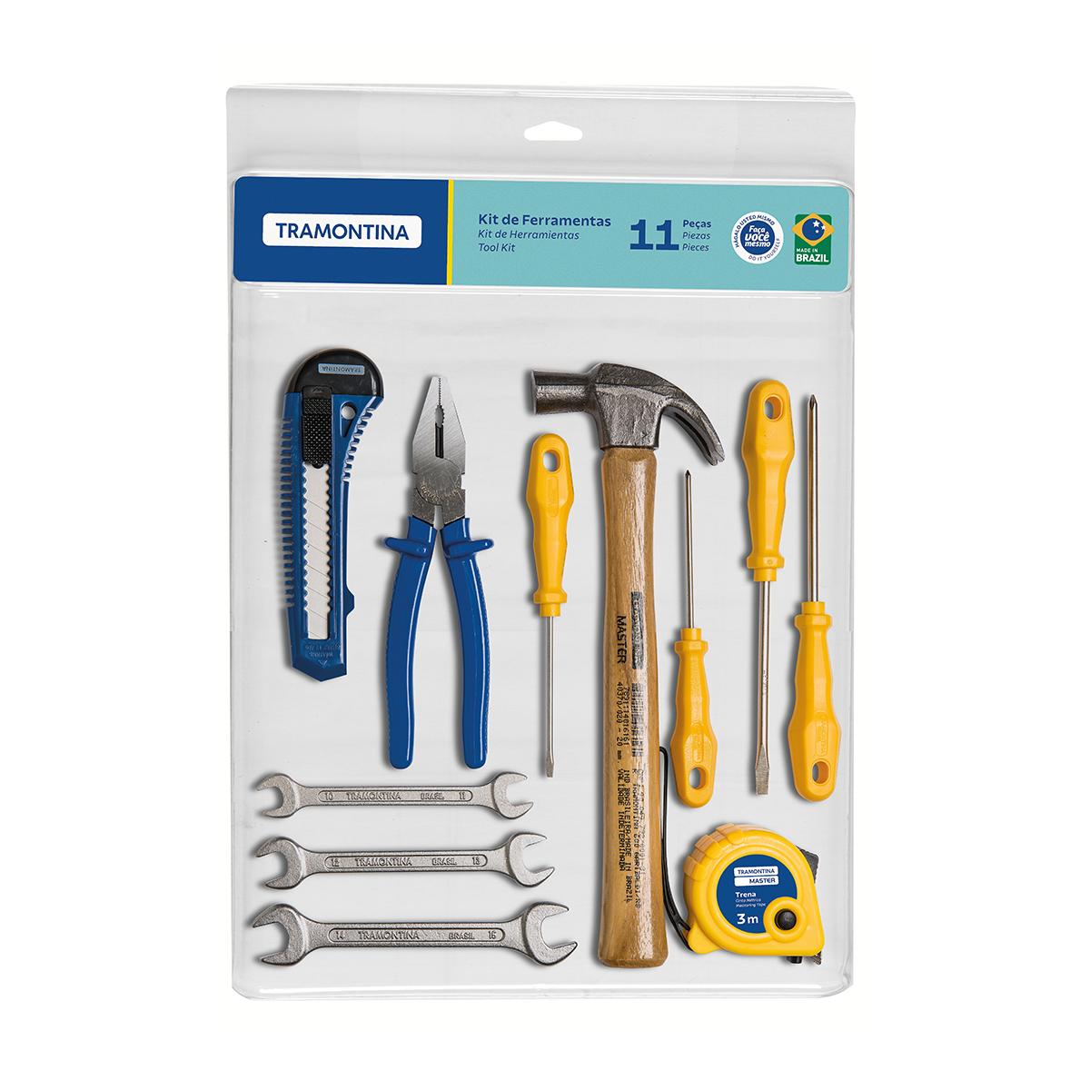 Kit Ferramentas Martelo Trena Alicate Estilete Chaves Fenda e Chaves Fixas 11pcs Tramontina 43409104